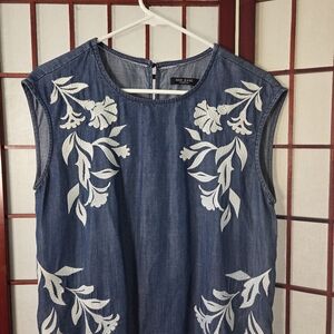 Max Jeans Blue Midi Dress with Botanical Pattern